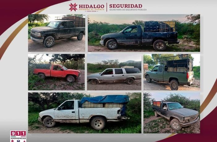 SSPH y Sedena aseguran siete camionetas utilizadas para transportar combustible robado
